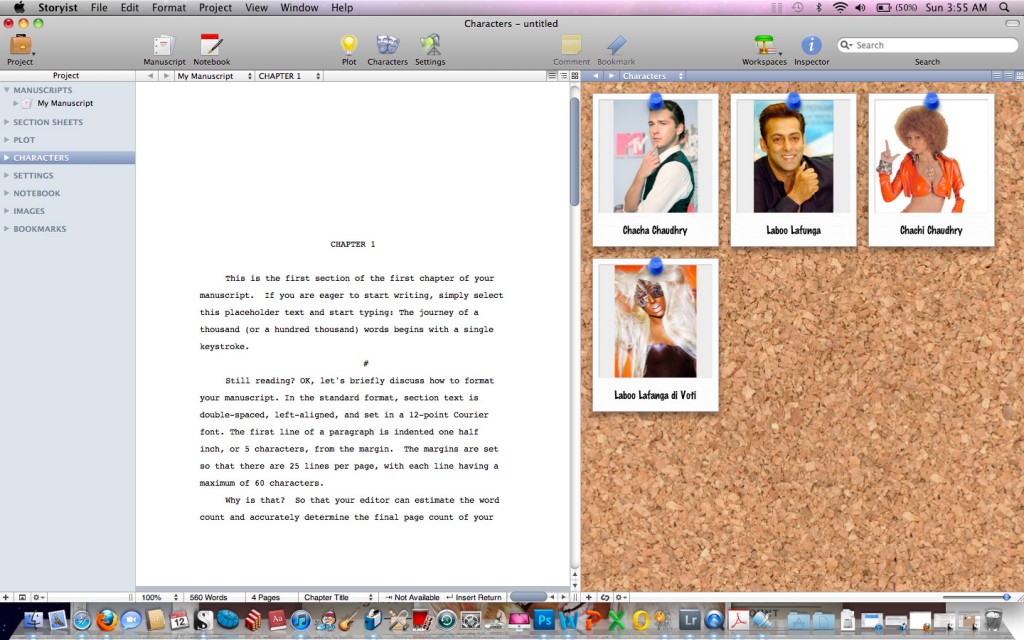 Screenshot of Storyist Storyboard Feature