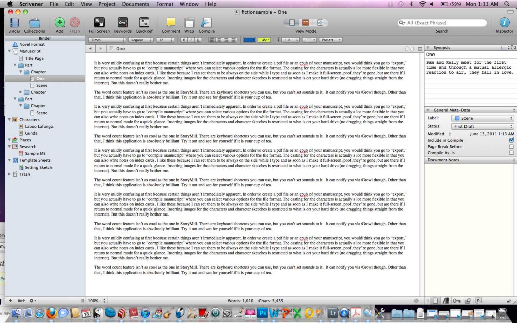 Screenshot of Scrivener Main Layout