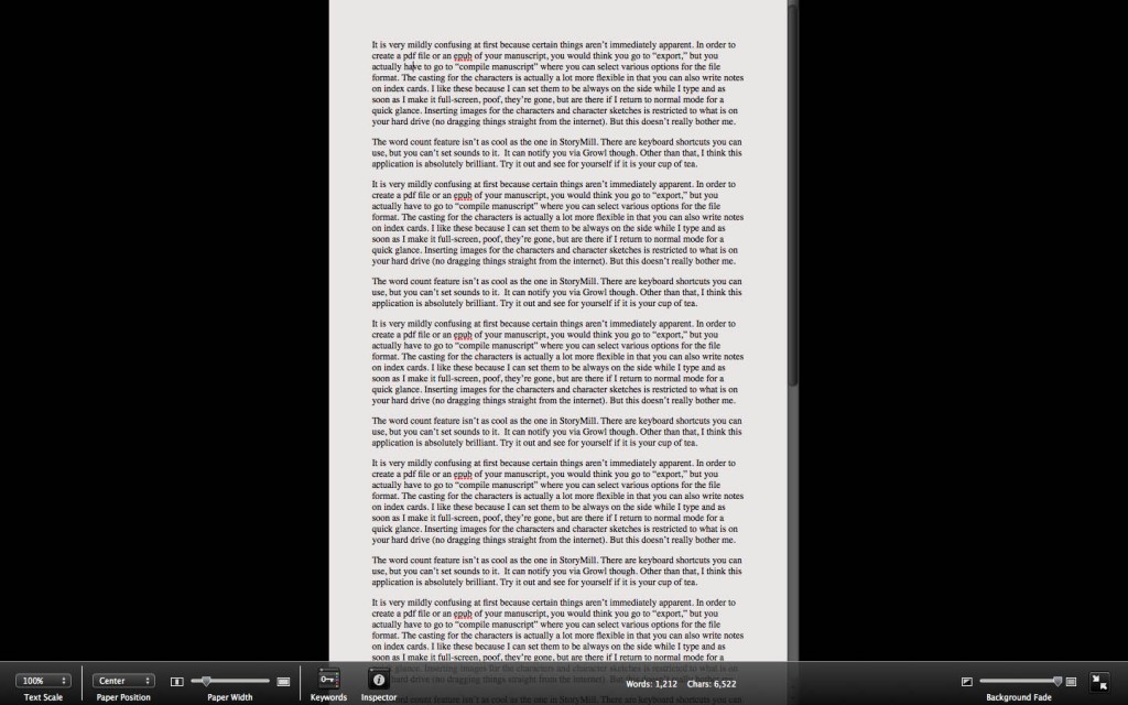 Screenshot of Scrivener Full Screen Layout